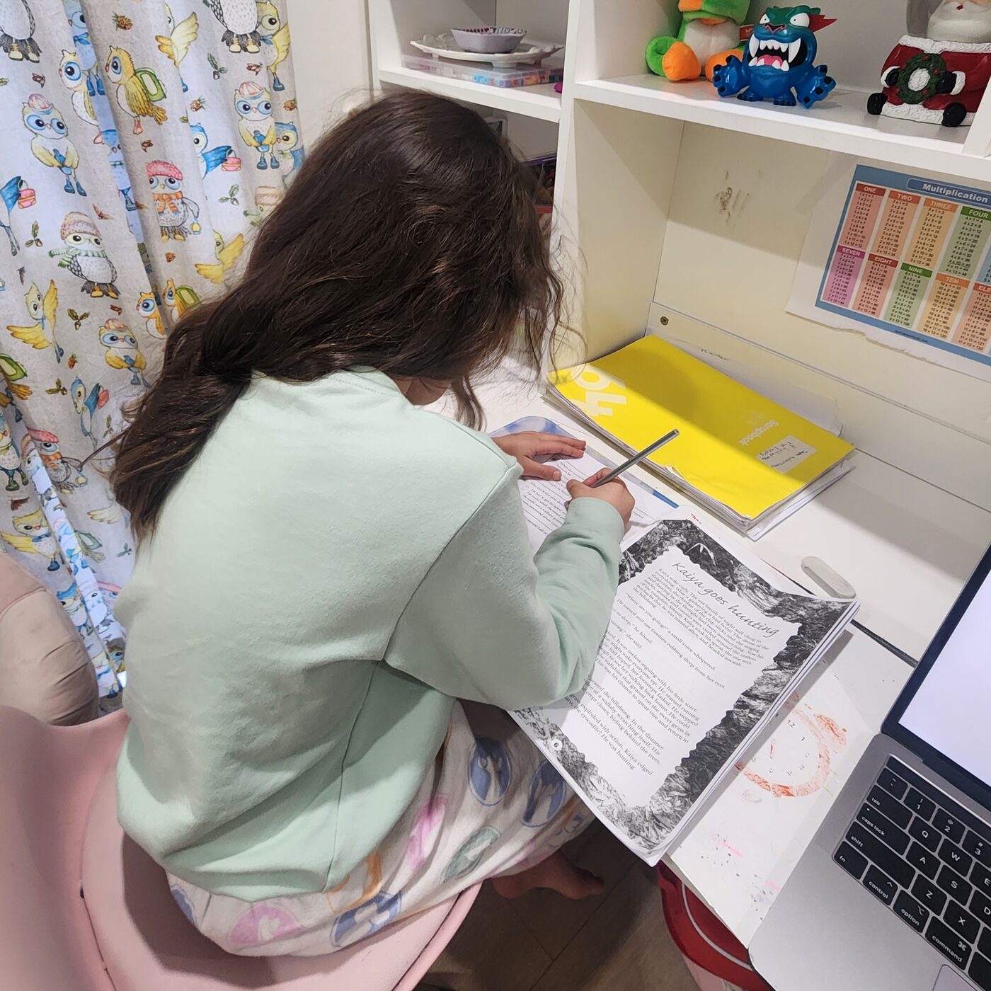 A student reading a comprehension passage during a Rene's Academy English session